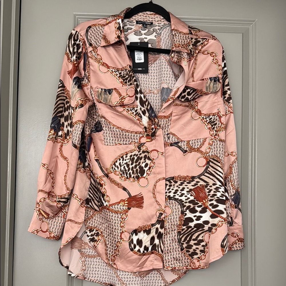 Women's Pink Animal Print Blouse
